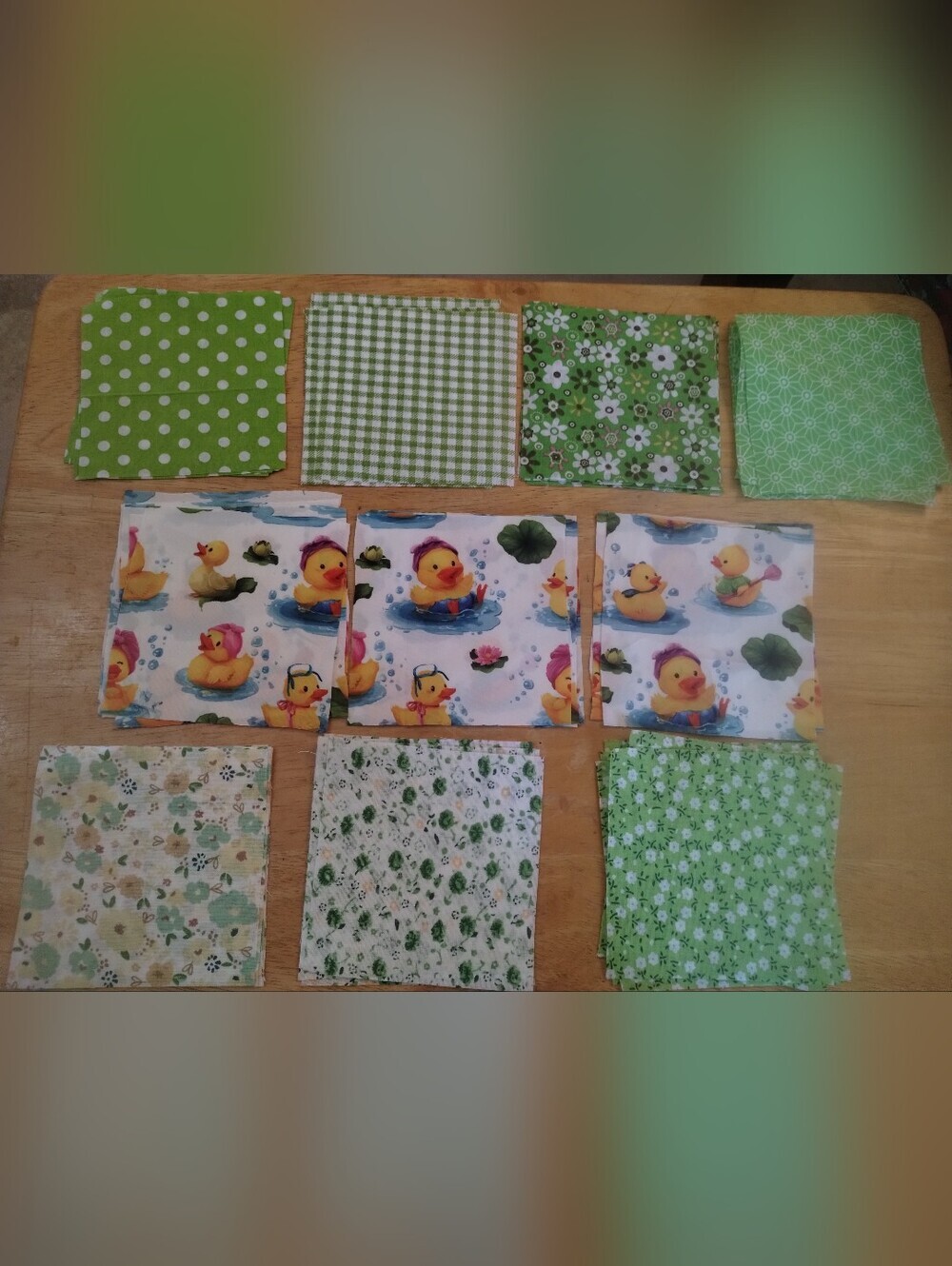 50 Piece Green Floral & Duck Fabric Squares Bundle 4x4 Quilt Sewing Craft Scrap